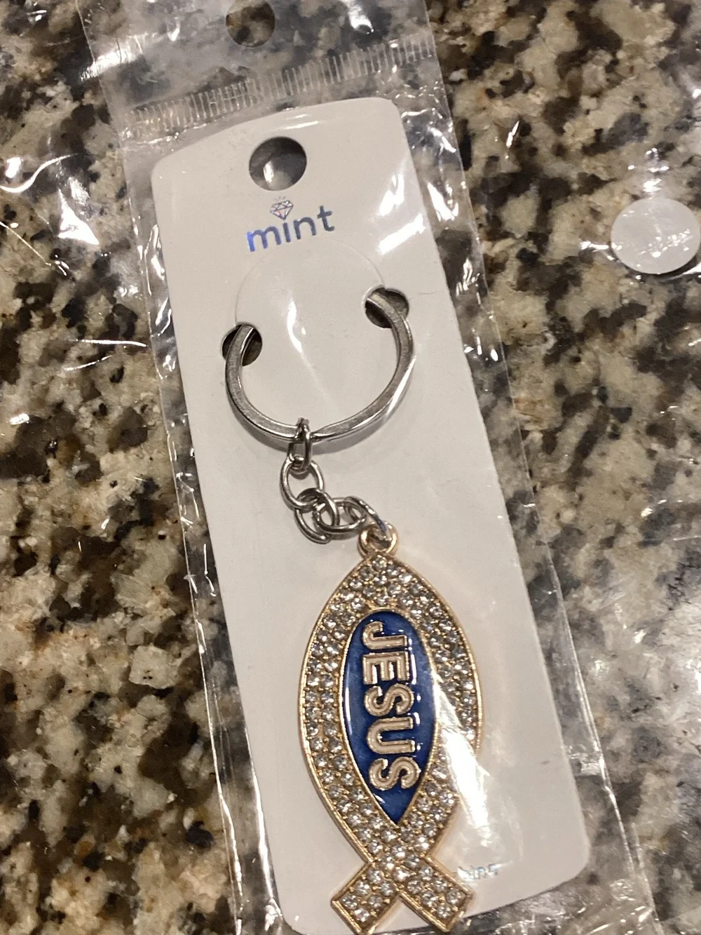 Mint Blue and Gold JESUS Pendant Keyring